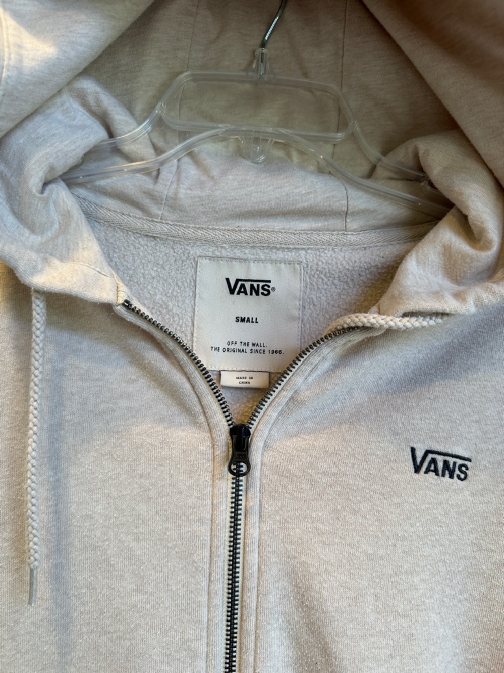 Vans Cream Zip-Up Hooded Sweatshirt with Pockets Mens Size S